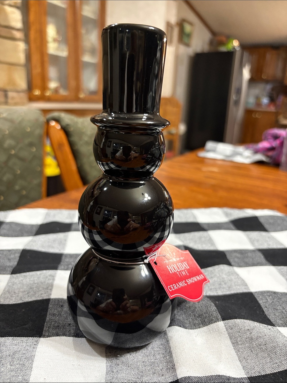Holiday Time Black Gloss Ceramic Snowman Figurine